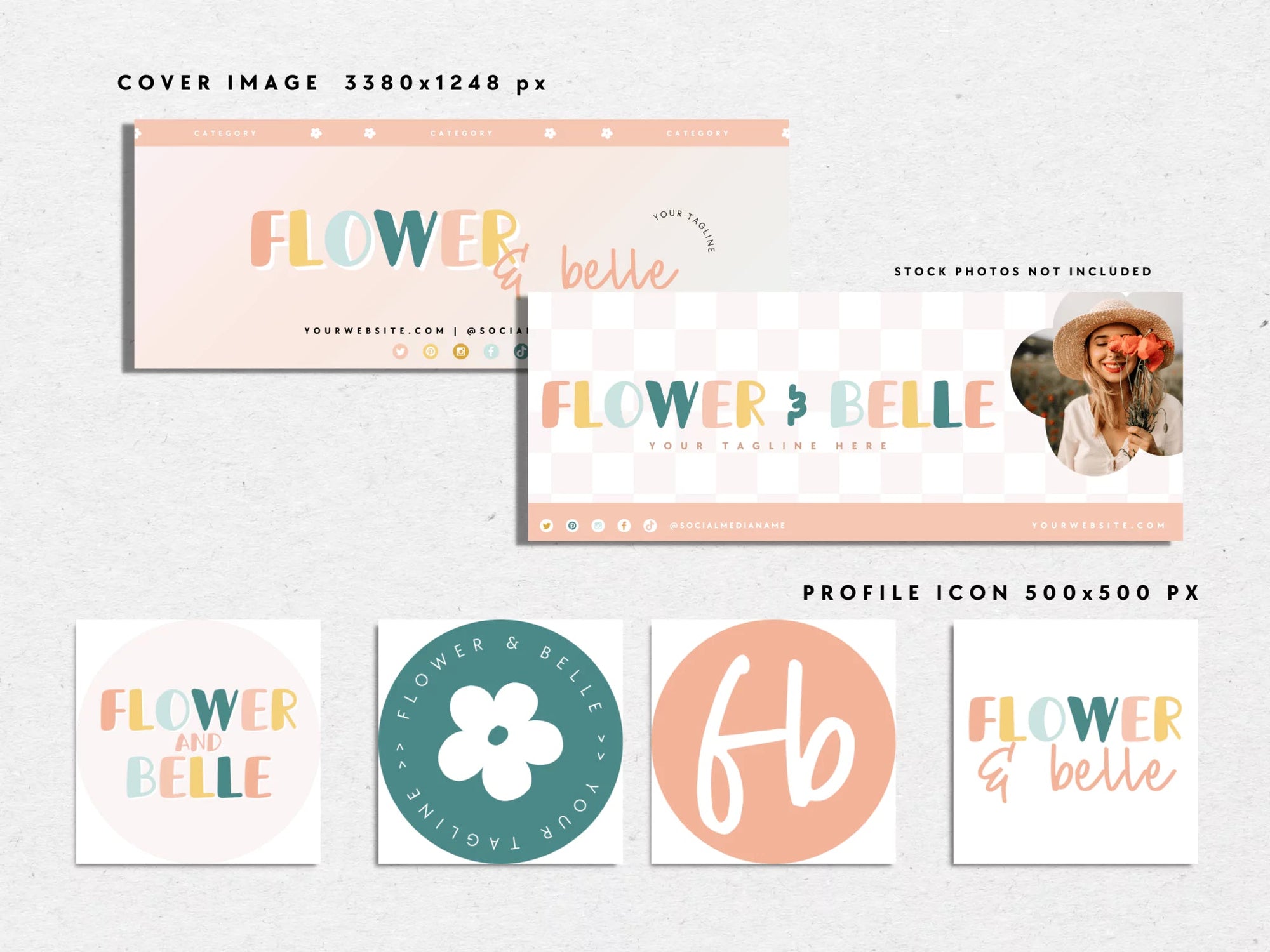 Pastel Rainbow Facebook Cover Branding Set Canva Template | Cali - Trendy Fox Studio