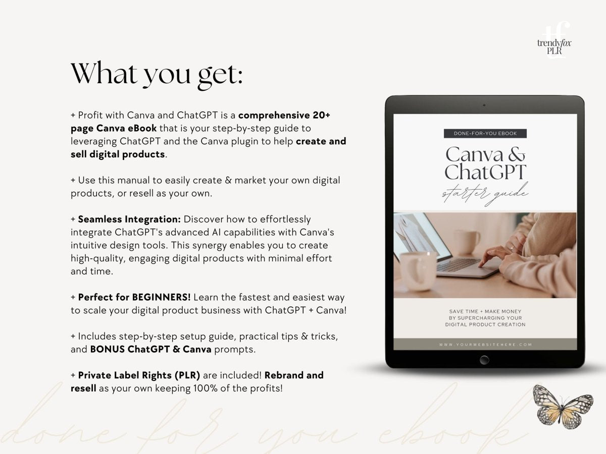 PLR ChatGPT &amp; Canva Guide to Passive Income | Canva eBook Template - Trendy Fox Studio