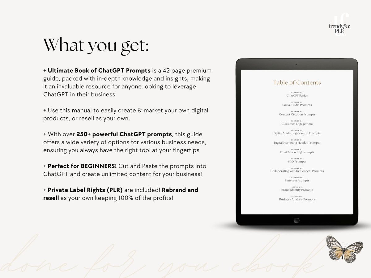 PLR ChatGPT Prompts Manual, Earn Passive Income with Chat GPT | Canva eBook Template - Trendy Fox Studio