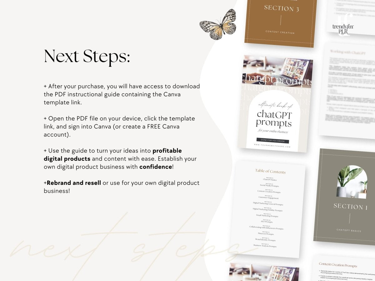 PLR ChatGPT Prompts Manual, Earn Passive Income with Chat GPT | Canva eBook Template - Trendy Fox Studio