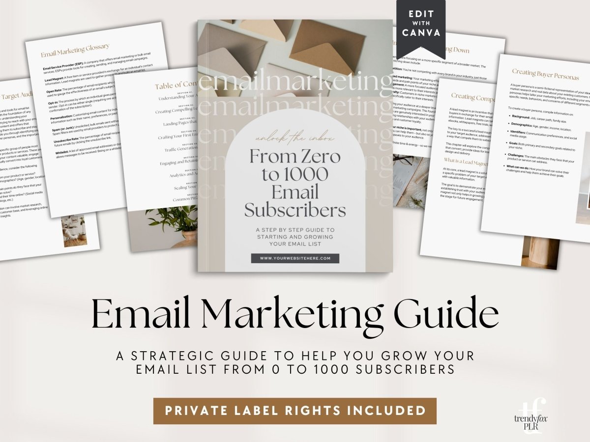PLR Guide to Grow Your Email List, Email Marketing Starter Guide | Canva eBook Template - Trendy Fox Studio