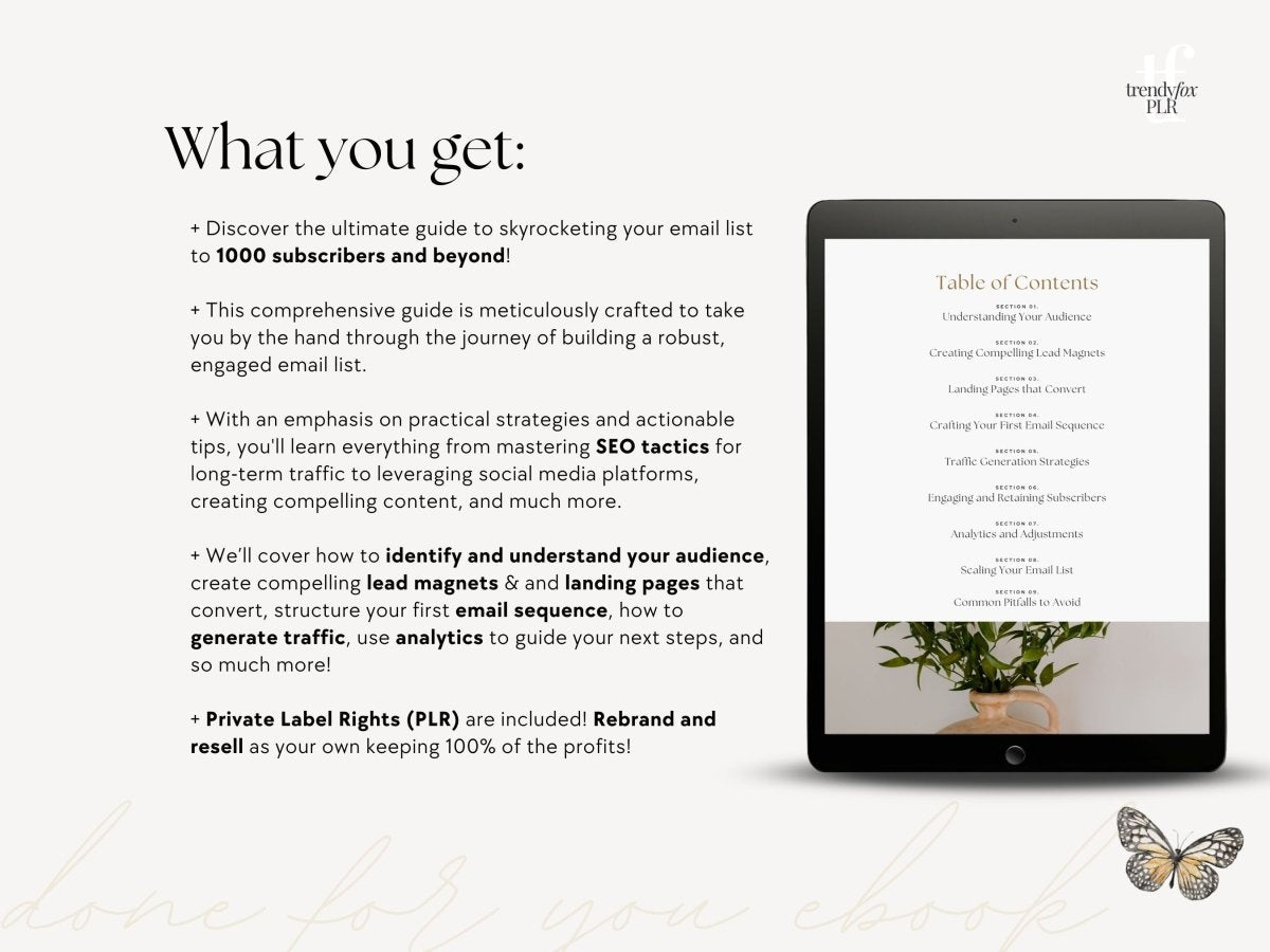 PLR Guide to Grow Your Email List, Email Marketing Starter Guide | Canva eBook Template - Trendy Fox Studio