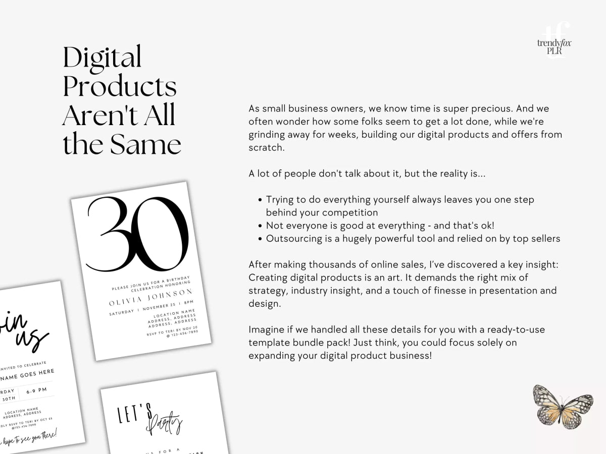 PLR Invitation Canva Template Bundle, Adult & Kids Birthday & Misc. Party Invitations - Trendy Fox Studio