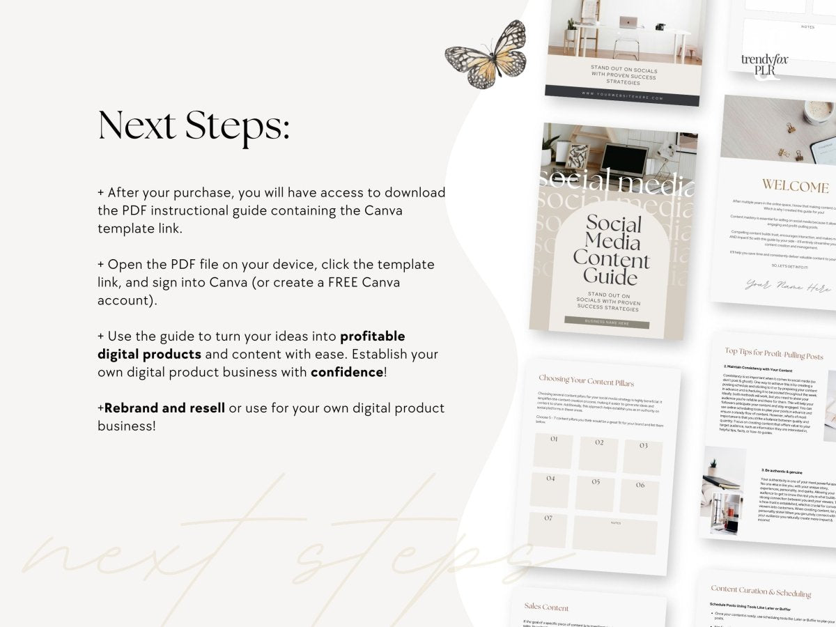 PLR Social Media Marketing & Content Guide for Passive Income, Digital Marketing Guide with Resell Rights | Canva Template - Trendy Fox Studio