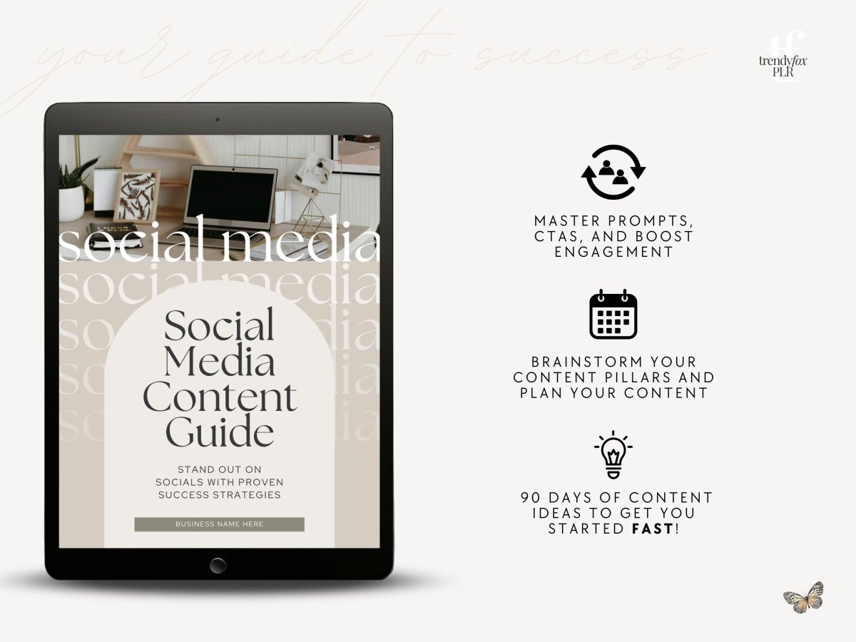 PLR Social Media Marketing & Content Guide for Passive Income, Digital Marketing Guide with Resell Rights | Canva Template - Trendy Fox Studio