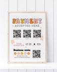 Rainbow Retro Scan to Pay Sign, Accepted Payments Sign Canva Template | Birdie - Trendy Fox Studio