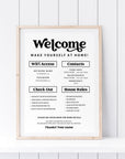 Retro Airbnb Sign Template, 1 Page Editable Welcome Poster, WiFi Password Sign Printable, AirBNB House Rules Signage, Vacation Rental Sign | Dani - Trendy Fox Studio