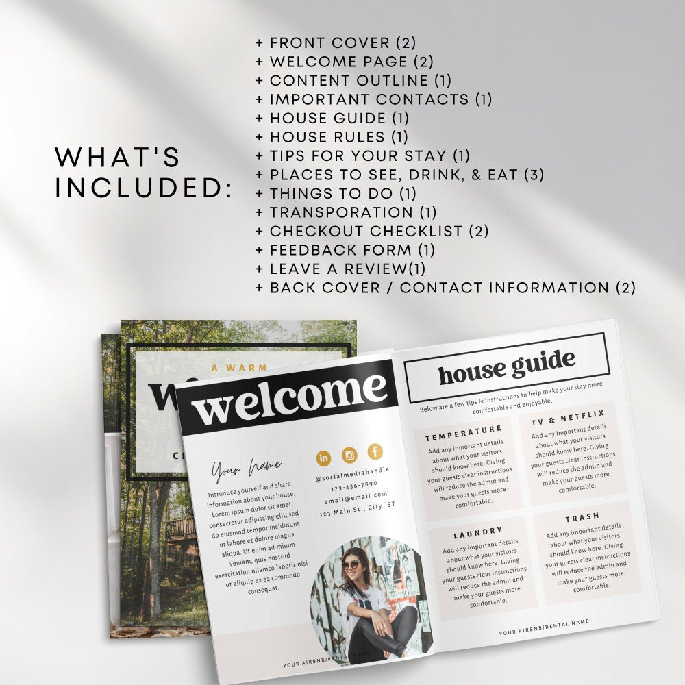 Retro Airbnb Welcome Guide, Editable House Manual, Host Guidebook Printable, VRBO Vacation Rental Book | Dani - Trendy Fox Studio