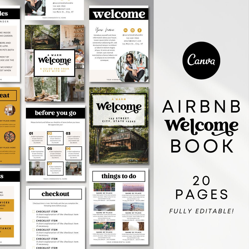 Retro Airbnb Welcome Guide, Editable House Manual, Host Guidebook Printable, VRBO Vacation Rental Book | Dani - Trendy Fox Studio for Free Printable Airbnb House Manual Template Pdf
