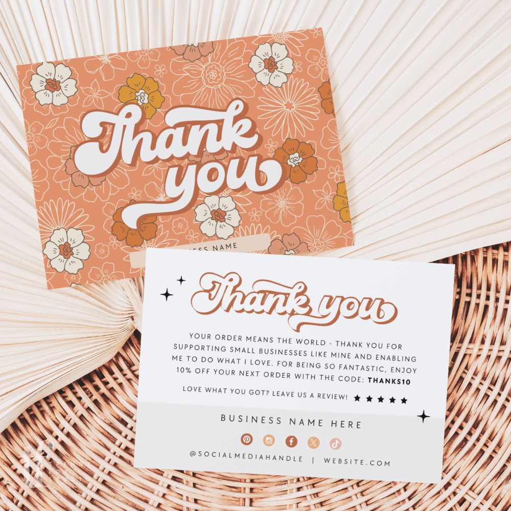 Retro Boho Business Thank You Card Canva Template - Trendy Fox Studio