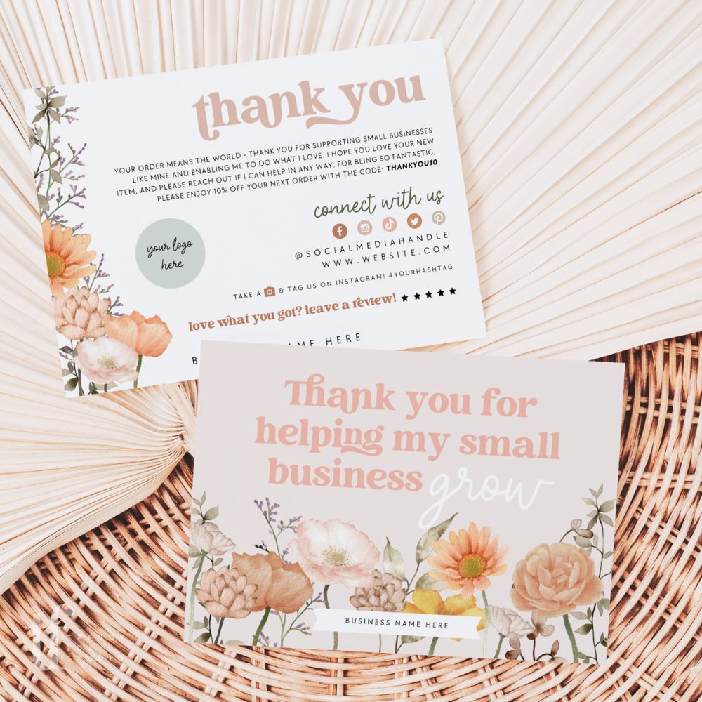 Retro Boho Wildflower Business Thank You Card Canva Template - Trendy ...
