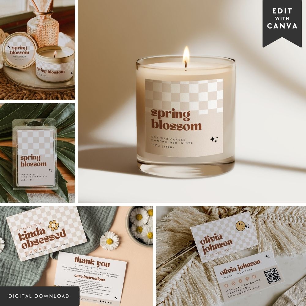 Retro Candle Branding Kit Canva Template | Pixie - Trendy Fox Studio