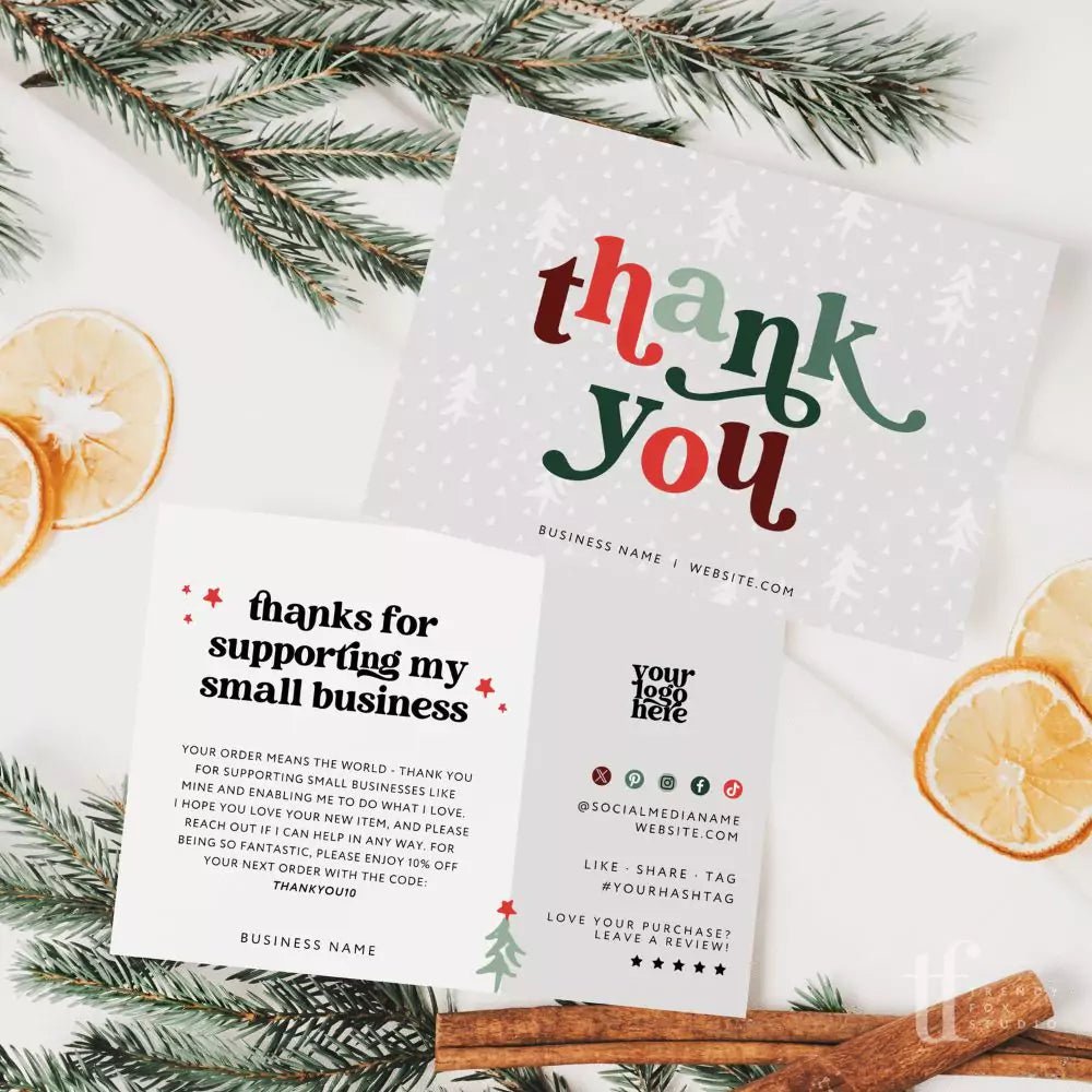 Retro Christmas Thank You Card Canva Template | Seasonal Business Thank You - Trendy Fox Studio