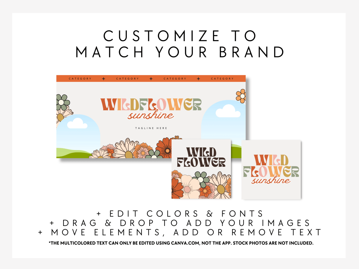 Retro Groovy 70s Facebook Cover Branding Set Canva Template | Sol - Trendy Fox Studio