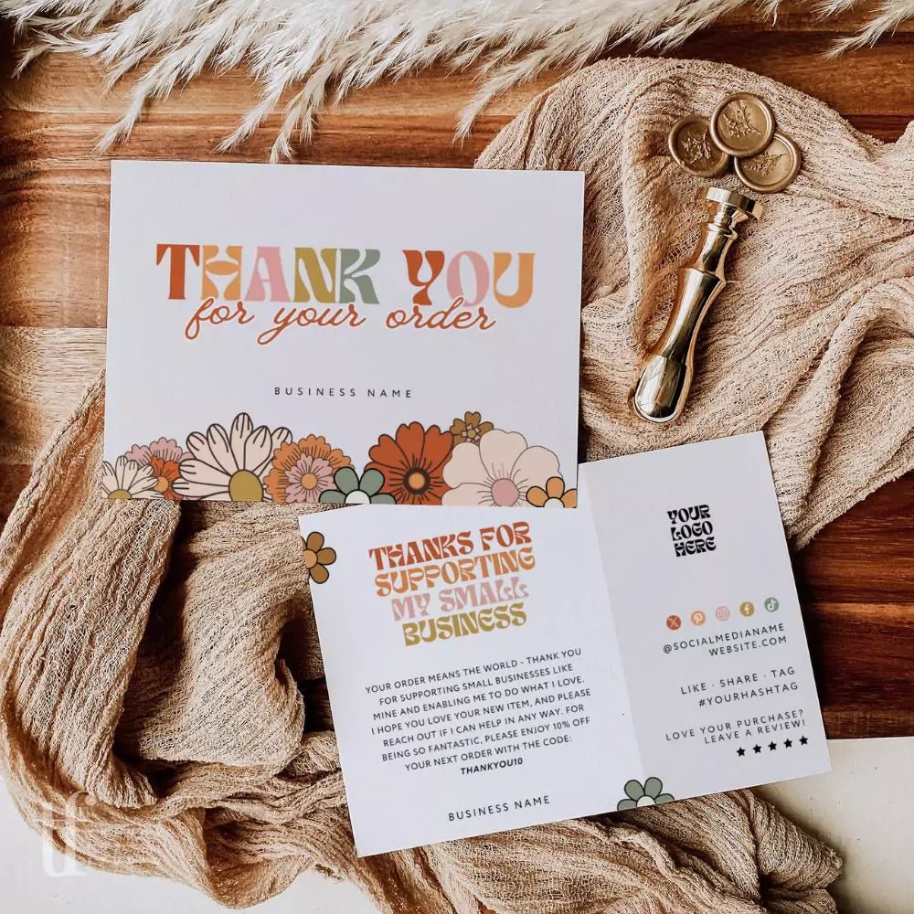 Retro Groovy 70s Style Business Thank You Card Canva Template | Sol - Trendy Fox Studio