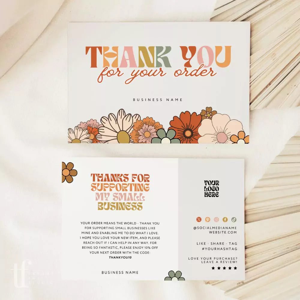 Retro Groovy 70s Style Business Thank You Card Canva Template | Sol - Trendy Fox Studio