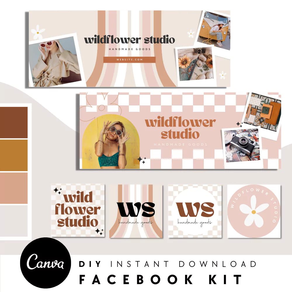 Retro Groovy Facebook Cover Branding Set Canva Template | Pixie - Trendy Fox Studio