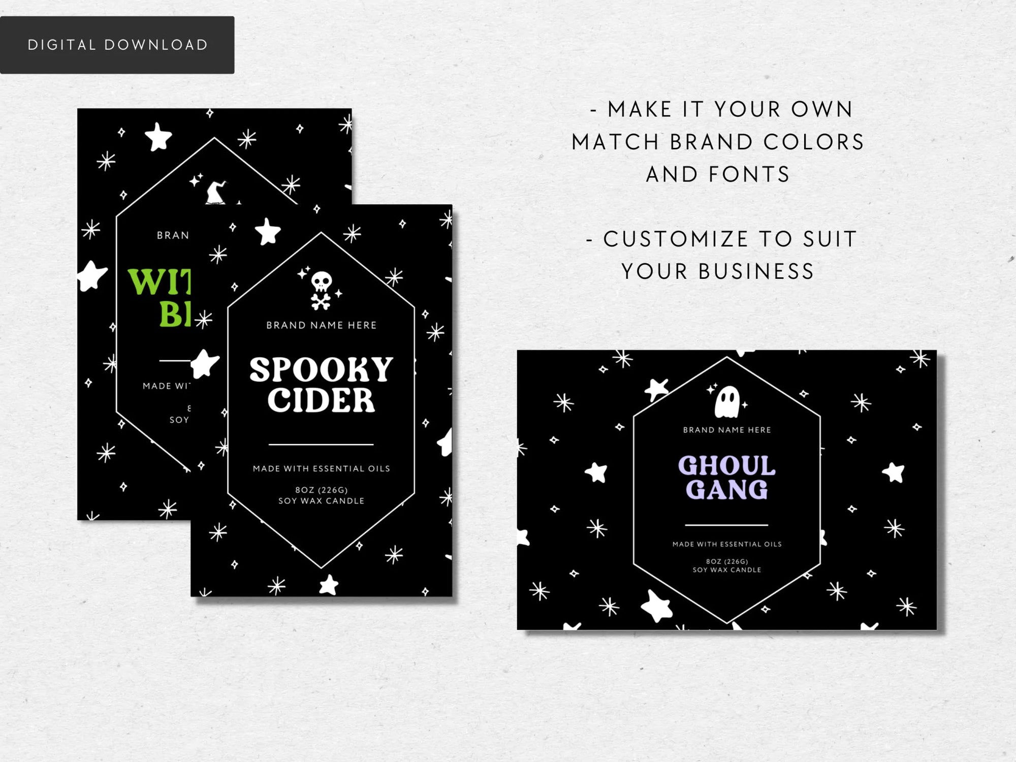Retro Halloween Candle Label Canva Template - Trendy Fox Studio