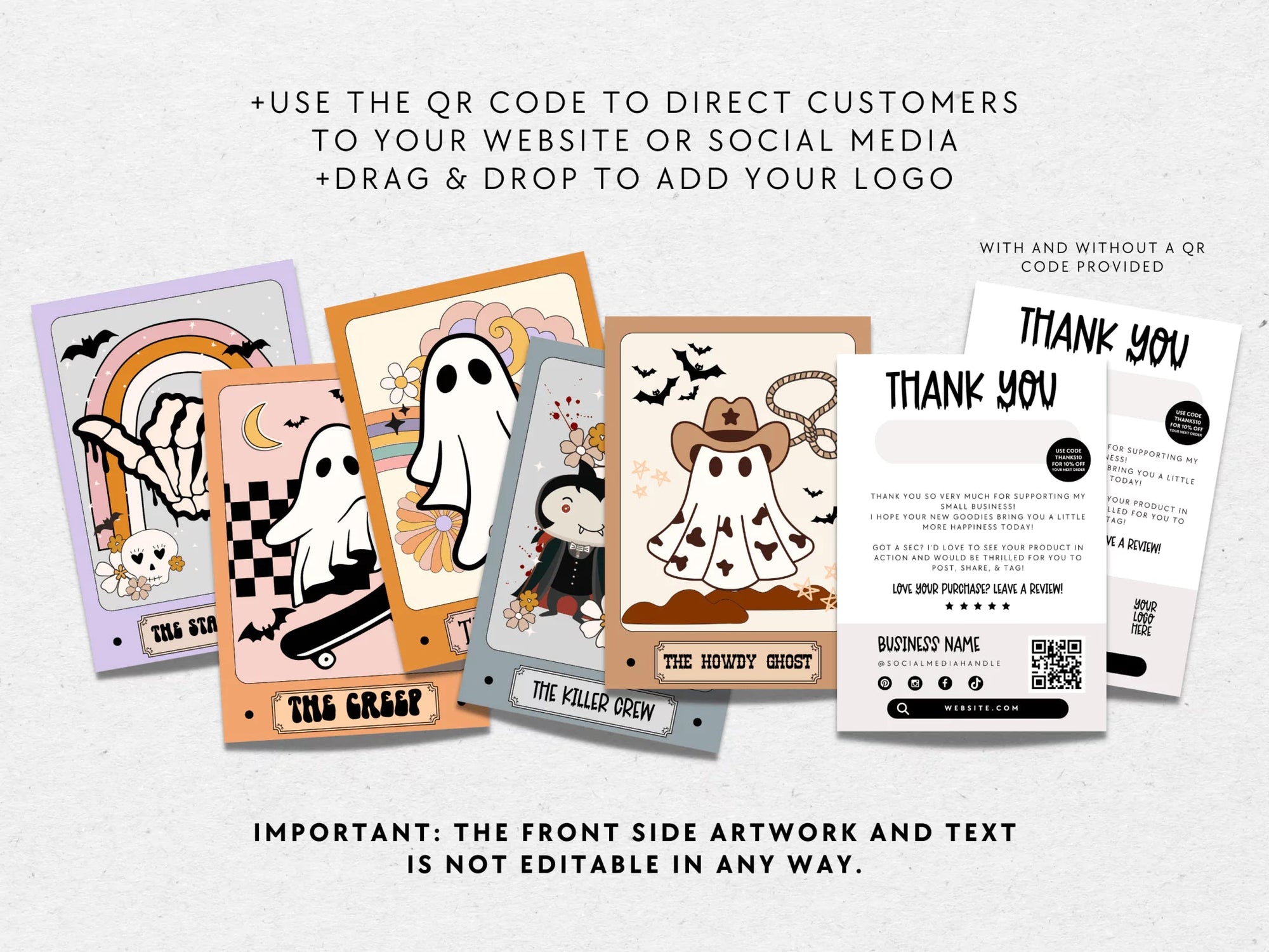 Retro Halloween Tarot-Inspired Business Thank You Card Editable Canva Template | Halloween Printable - Trendy Fox Studio