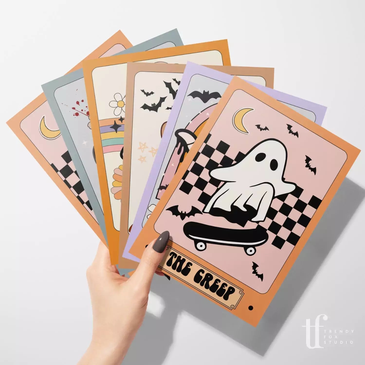 Retro Halloween Tarot-Inspired Business Thank You Card Editable Canva Template | Halloween Printable - Trendy Fox Studio