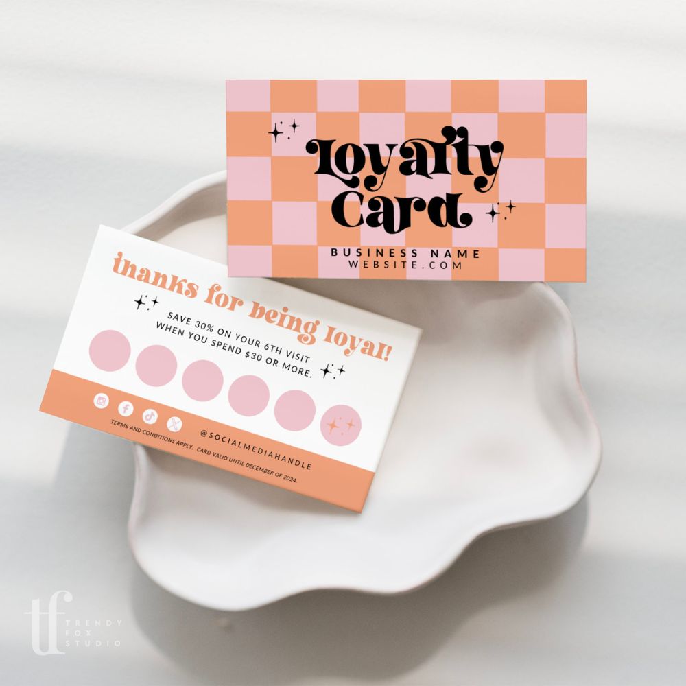 Retro Loyalty Card, Customer Rewards Stamp Card Canva Template | Ace - Trendy Fox Studio