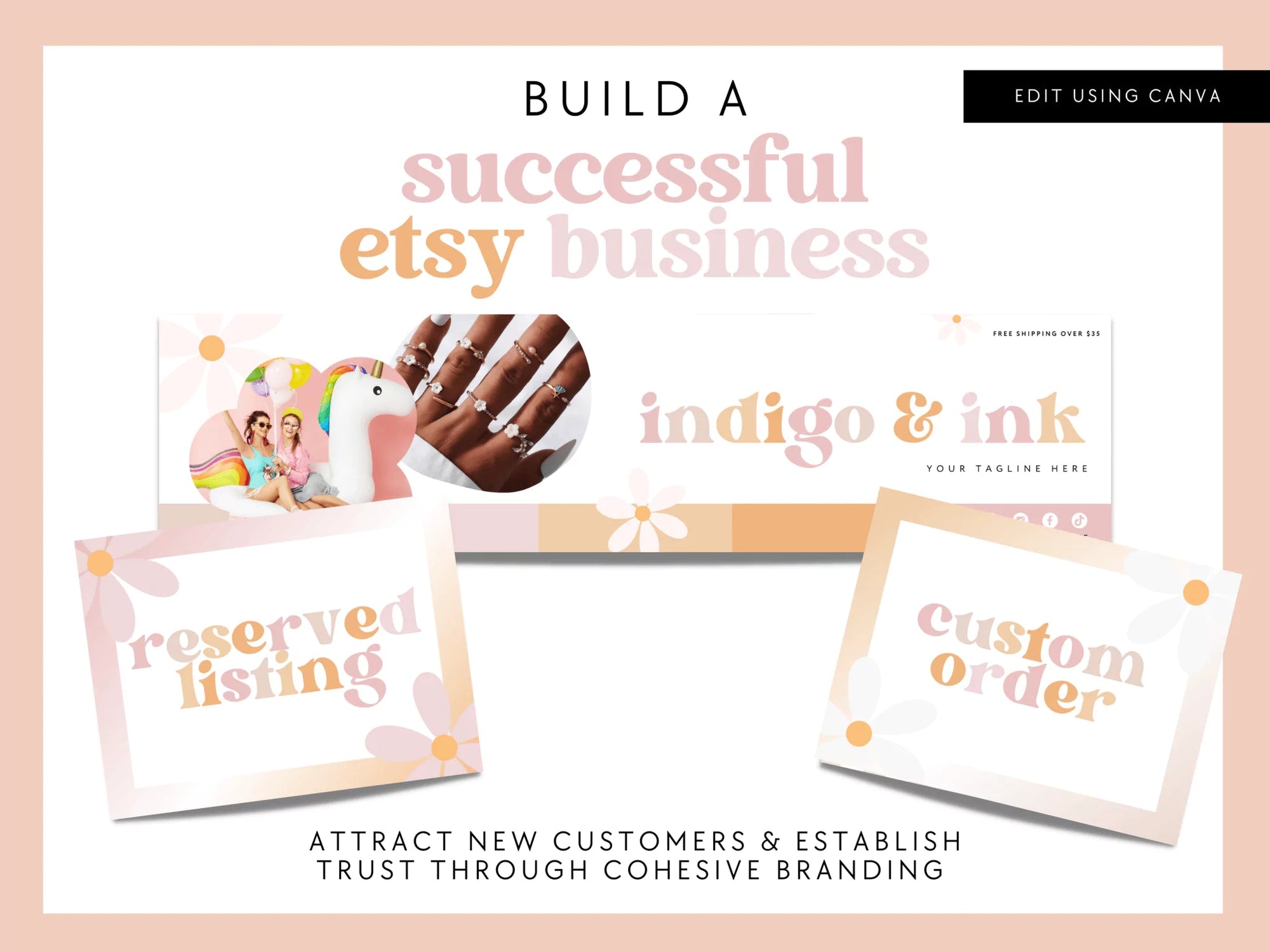 Retro Pastel Etsy Shop Kit Canva Template | Etsy Banner, Listing Photos, Icon | Ruby - Trendy Fox Studio