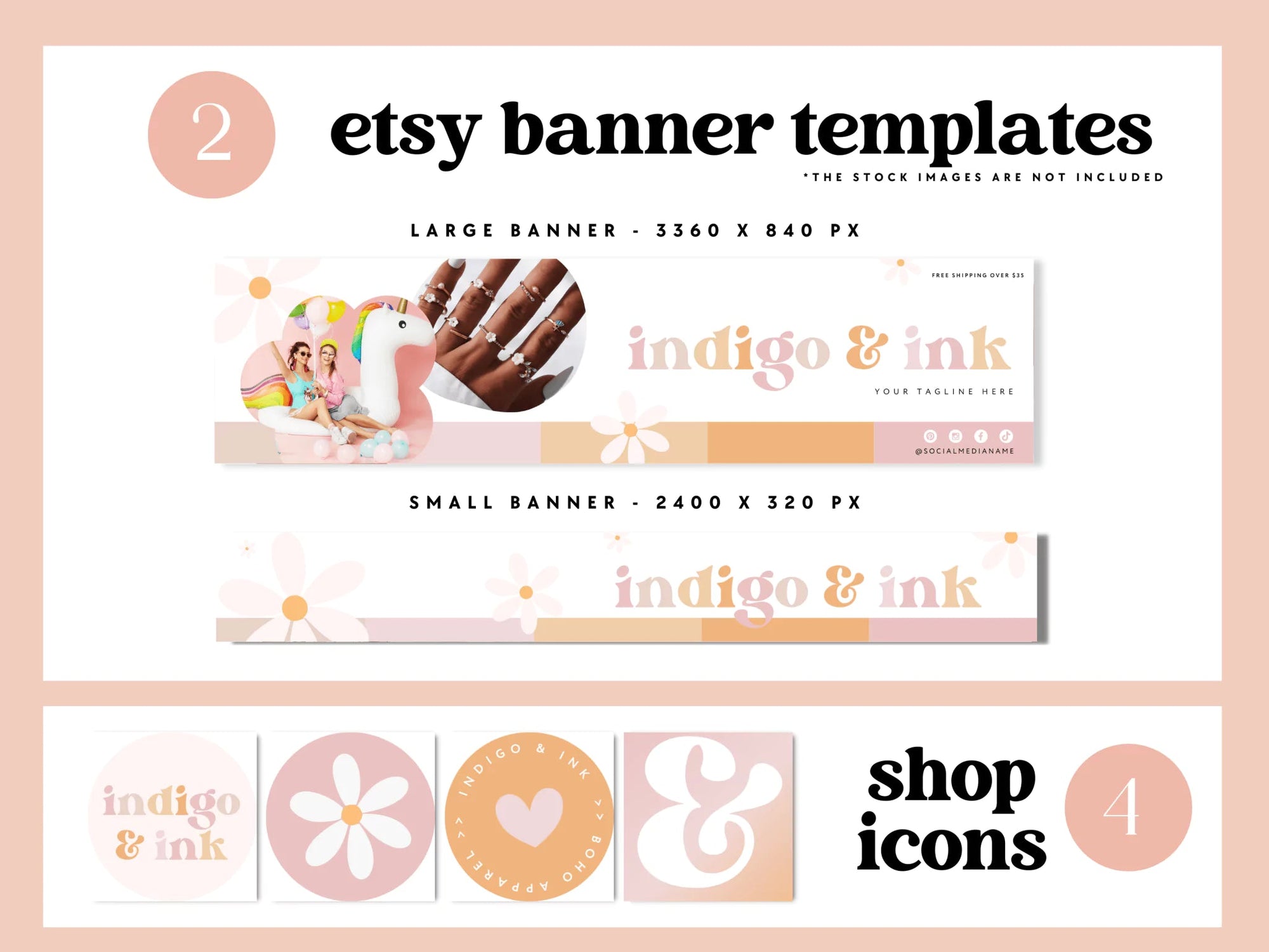 Retro Pastel Etsy Shop Kit Canva Template | Etsy Banner, Listing Photos, Icon | Ruby - Trendy Fox Studio