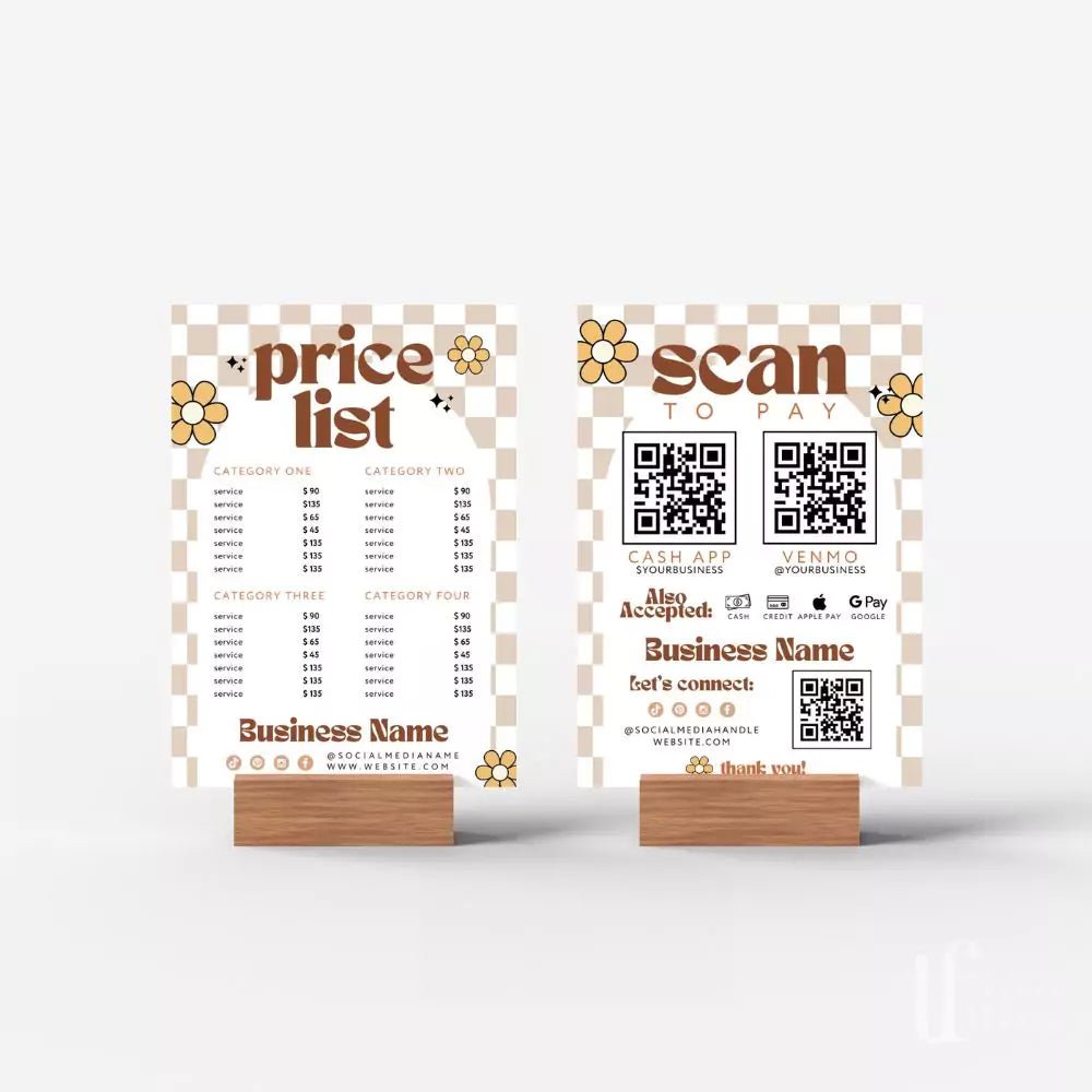 Retro Price List & Scan to Pay Sign Canva Template | Pixie - Trendy Fox Studio