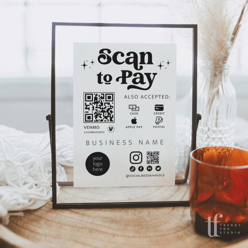 Retro Scan to Pay Sign, Accepted Payments Sign Canva Template | Dani - Trendy Fox Studio