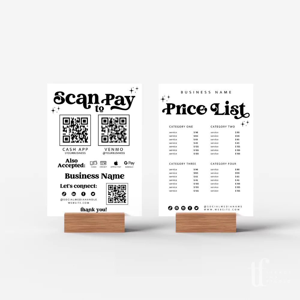 Retro Scan to Pay Sign & Price List Sign Canva Template | Dani - Trendy Fox Studio