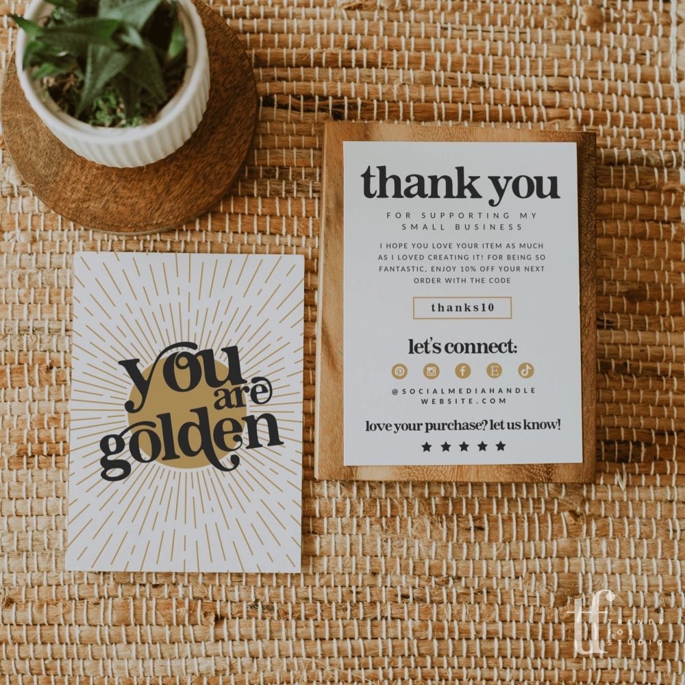 Retro Sun "You Are Golden" Business Thank You Card Canva Template - Trendy Fox Studio