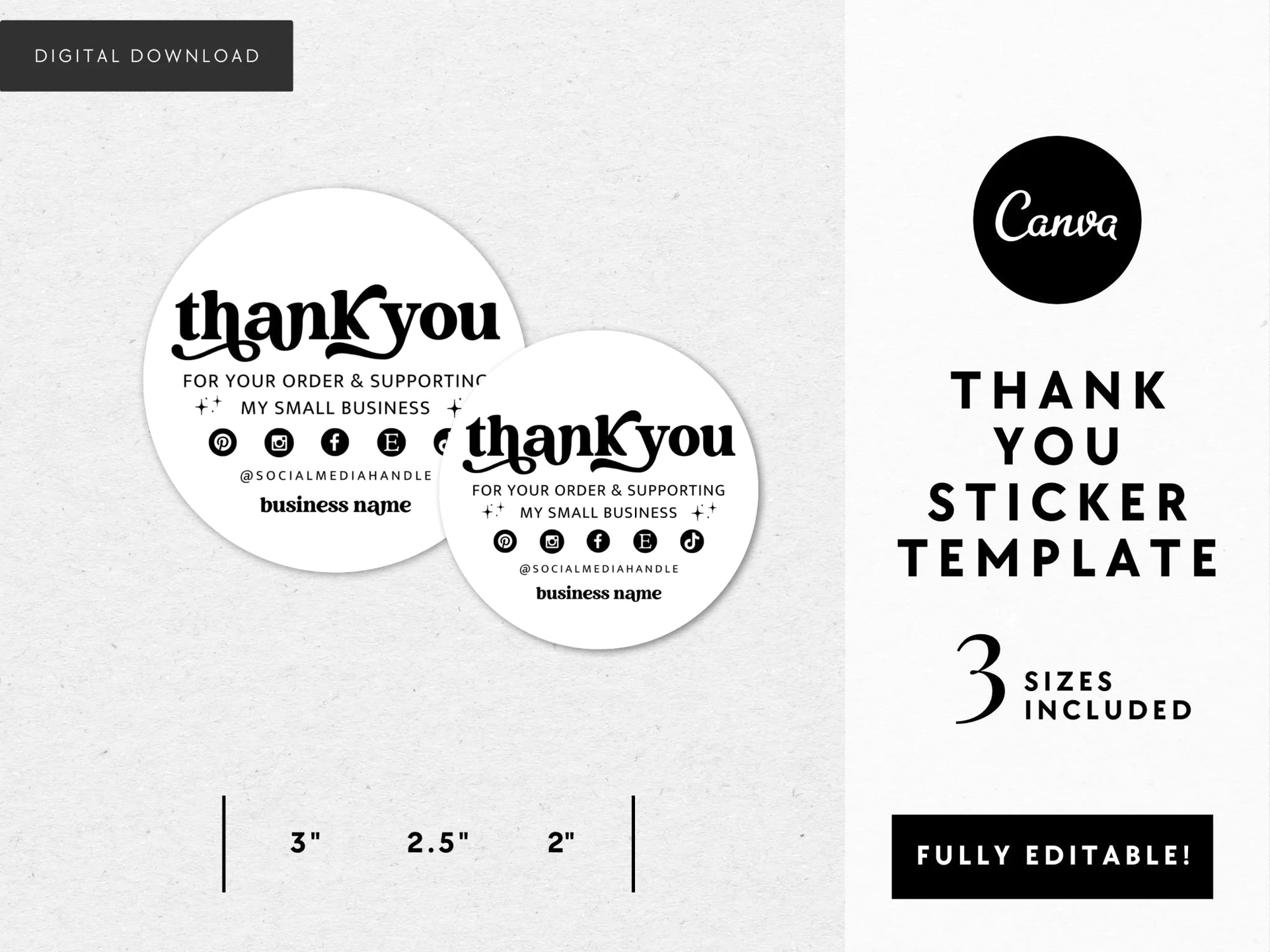 Round Thank You Sticker Canva Template | Dani - Trendy Fox Studio