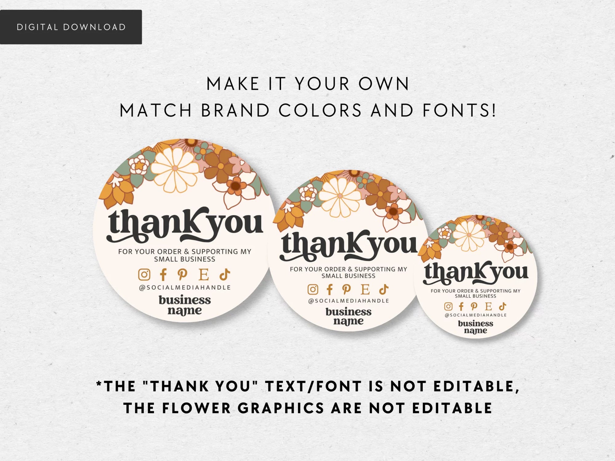 Round Thank You Sticker Canva Template | Dani - Trendy Fox Studio