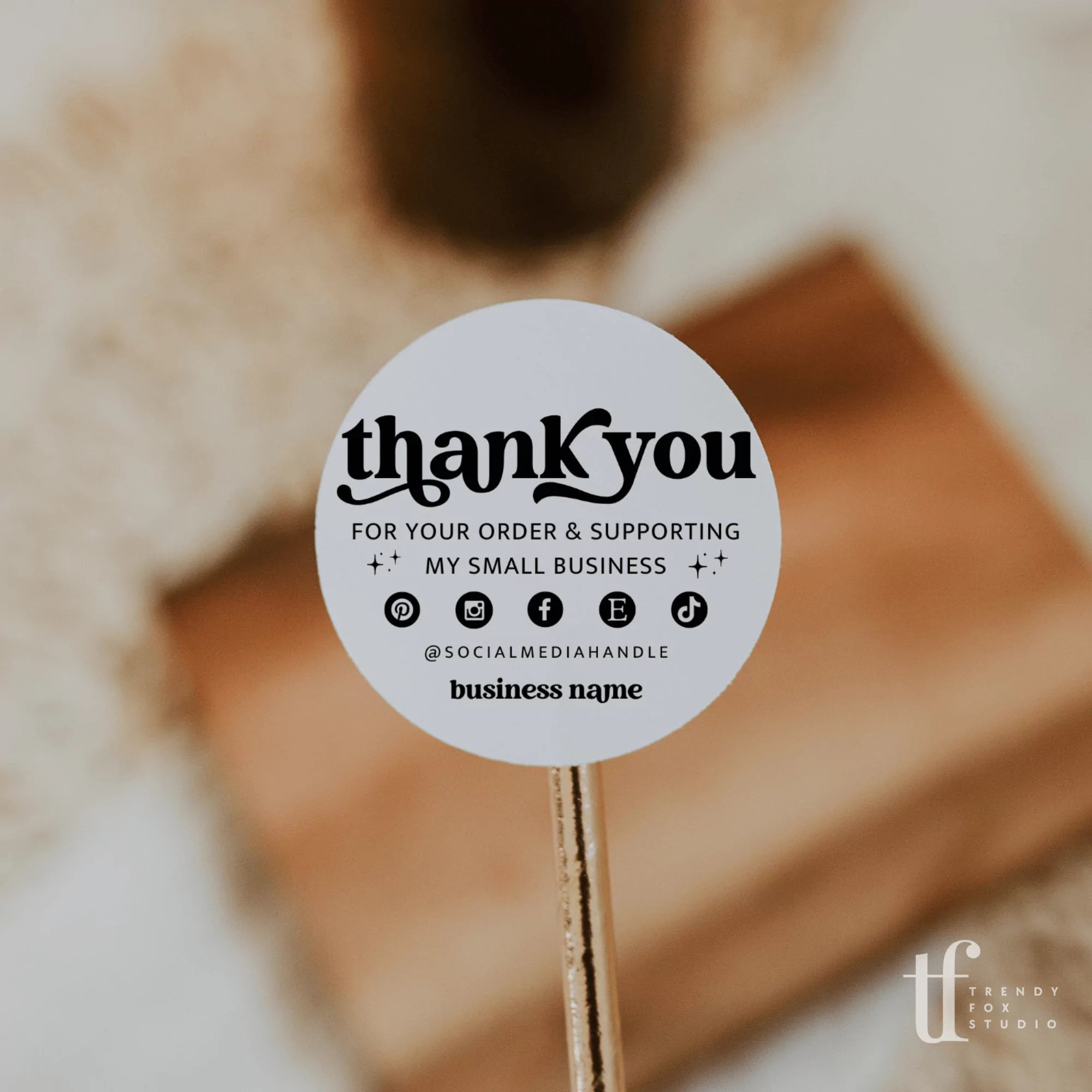 Round Thank You Sticker Canva Template | Dani - Trendy Fox Studio
