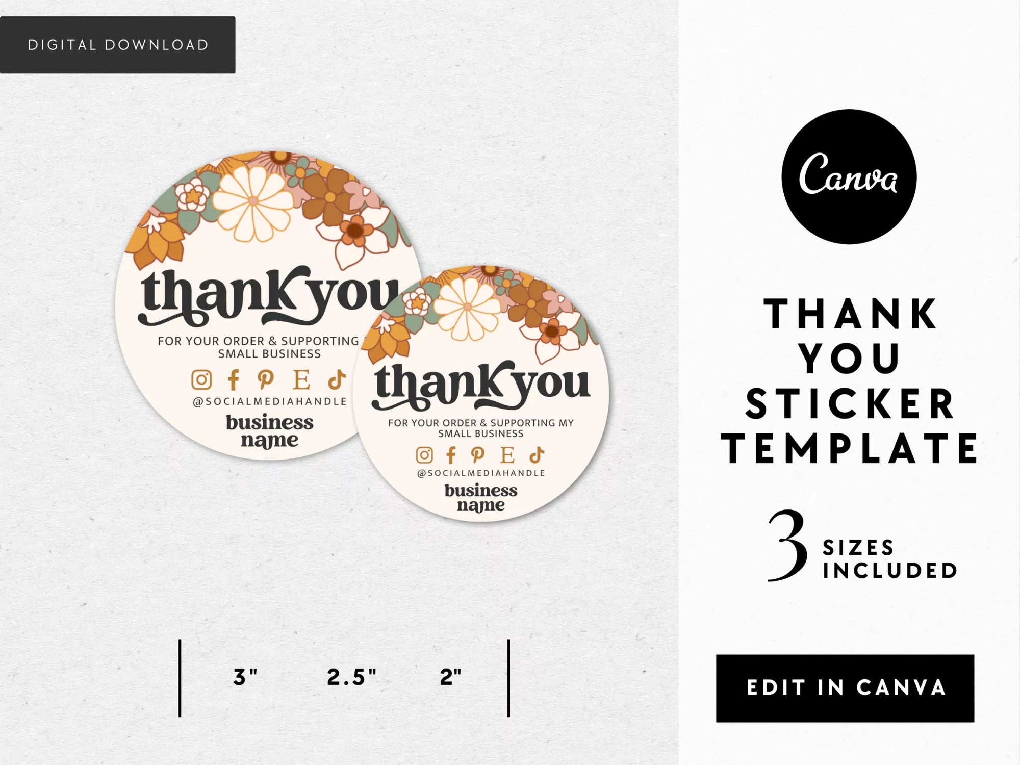 Round Thank You Sticker Canva Template | Dani - Trendy Fox Studio