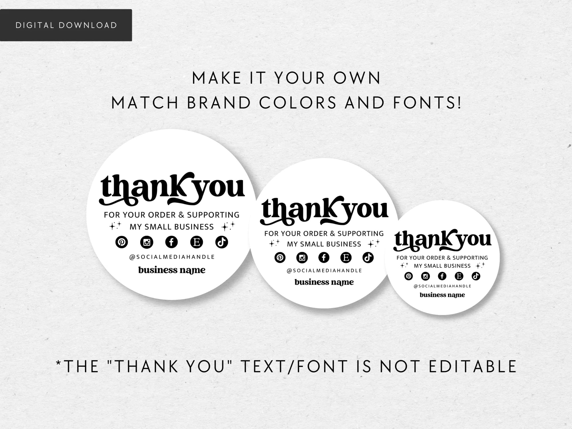 Round Thank You Sticker Canva Template | Dani - Trendy Fox Studio