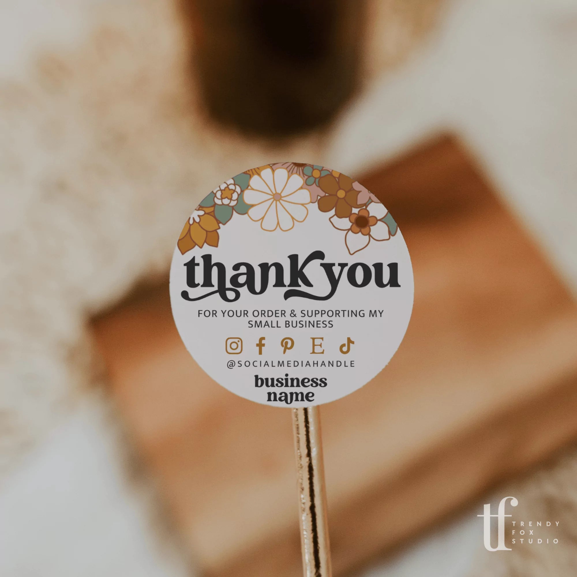 Round Thank You Sticker Canva Template | Dani - Trendy Fox Studio