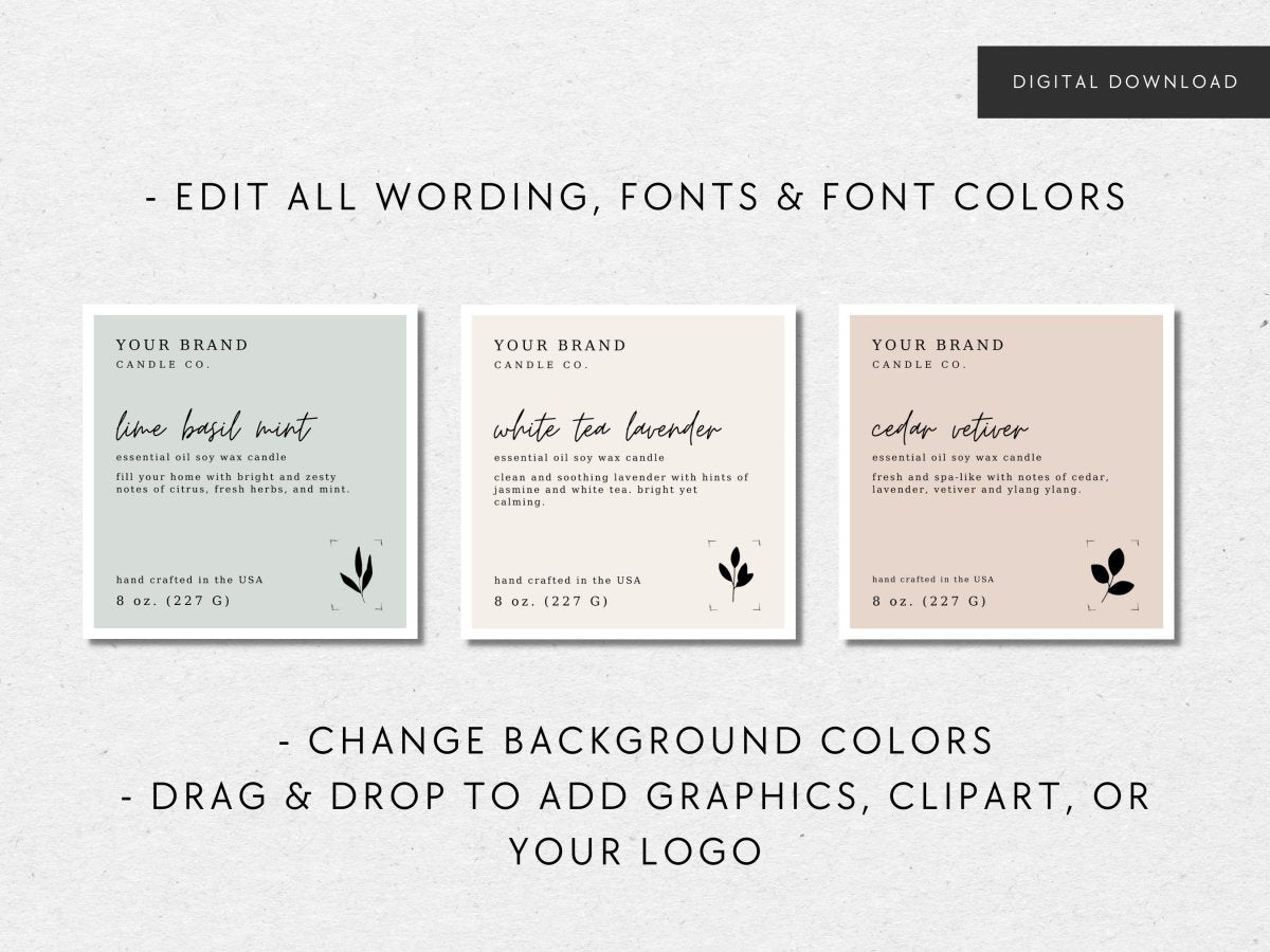 Rustic Modern Candle Label Canva Template - Trendy Fox Studio