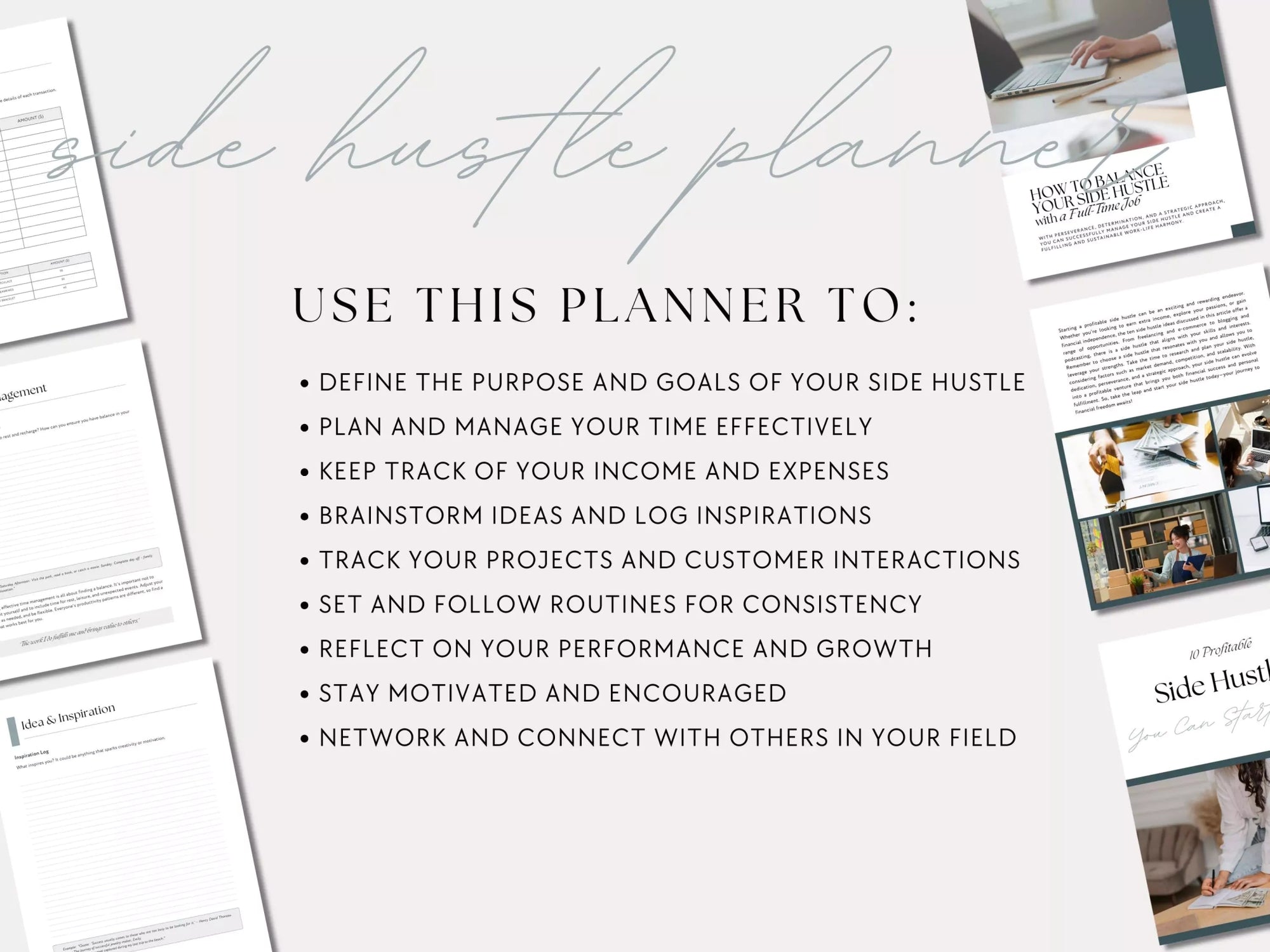 Side Hustle Workbook &amp; Planner - Printable Business Planner, Passive Income Workbook - Trendy Fox Studio