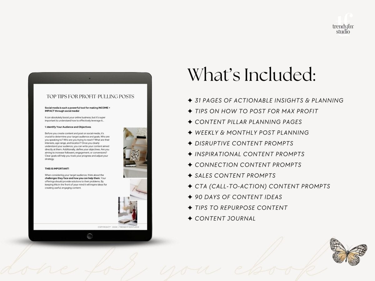 Social Media Marketing & Content Guide for Passive Income, Digital Marketing Guide - Trendy Fox Studio