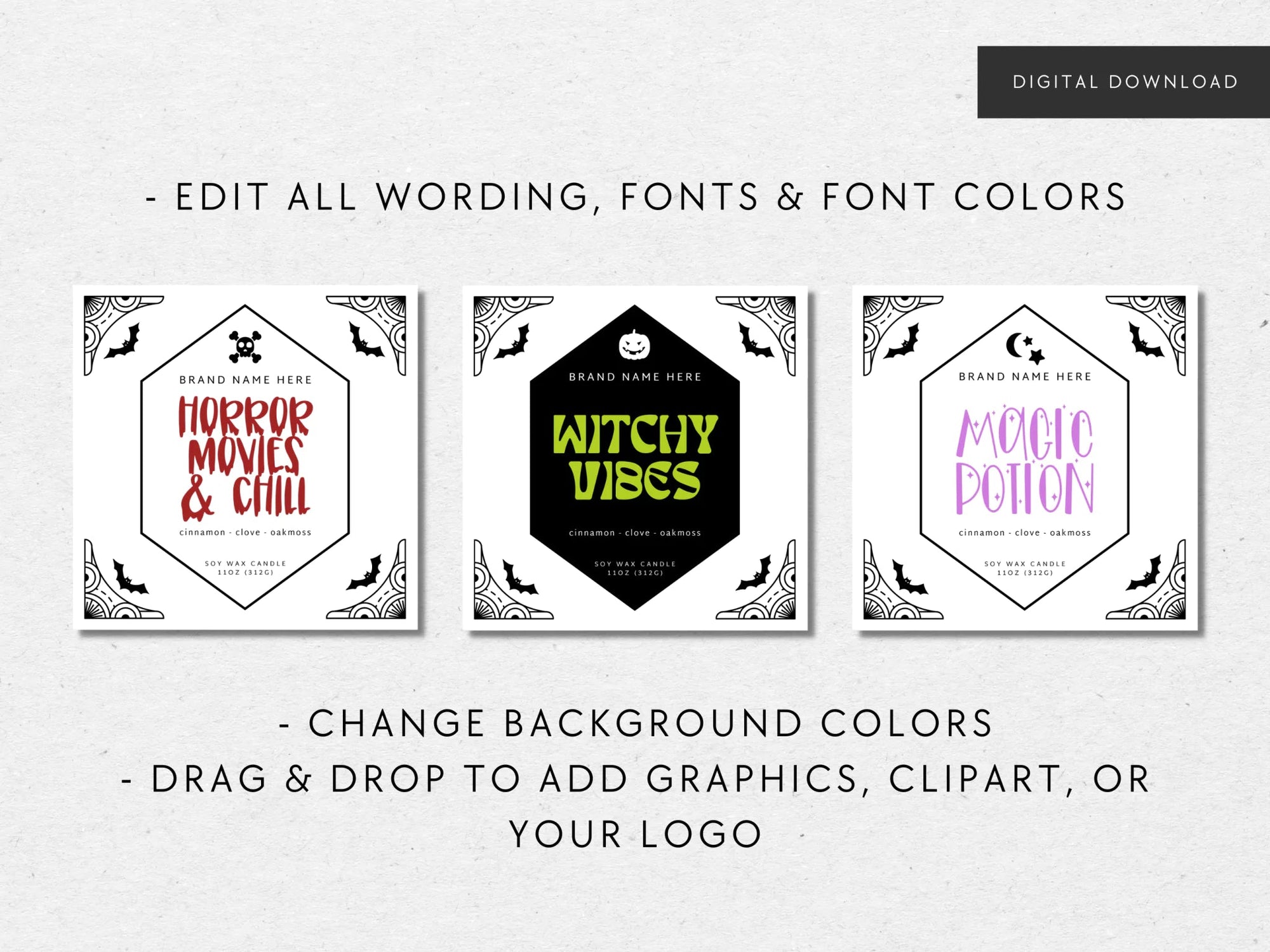 Spooky Halloween Candle Label Canva Template - Trendy Fox Studio
