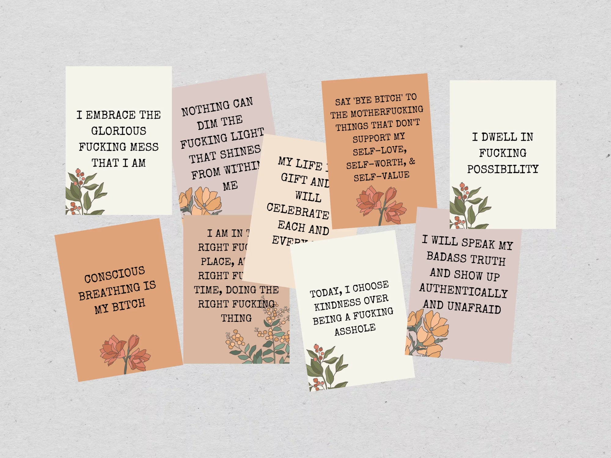 Sweary Affirmation Cards, NSFW Bada$$ Affirmation Printable Card Deck Bundle - Trendy Fox Studio