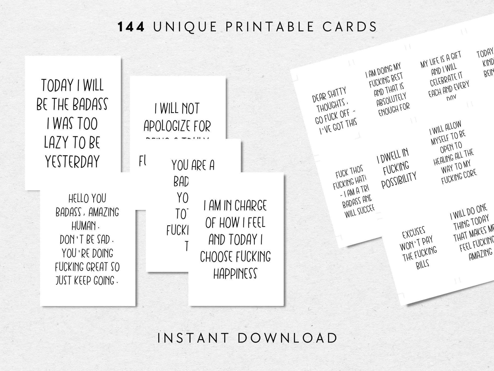 Sweary Affirmation Cards, NSFW Bada$$ Affirmation Printable Card Deck Bundle - Trendy Fox Studio