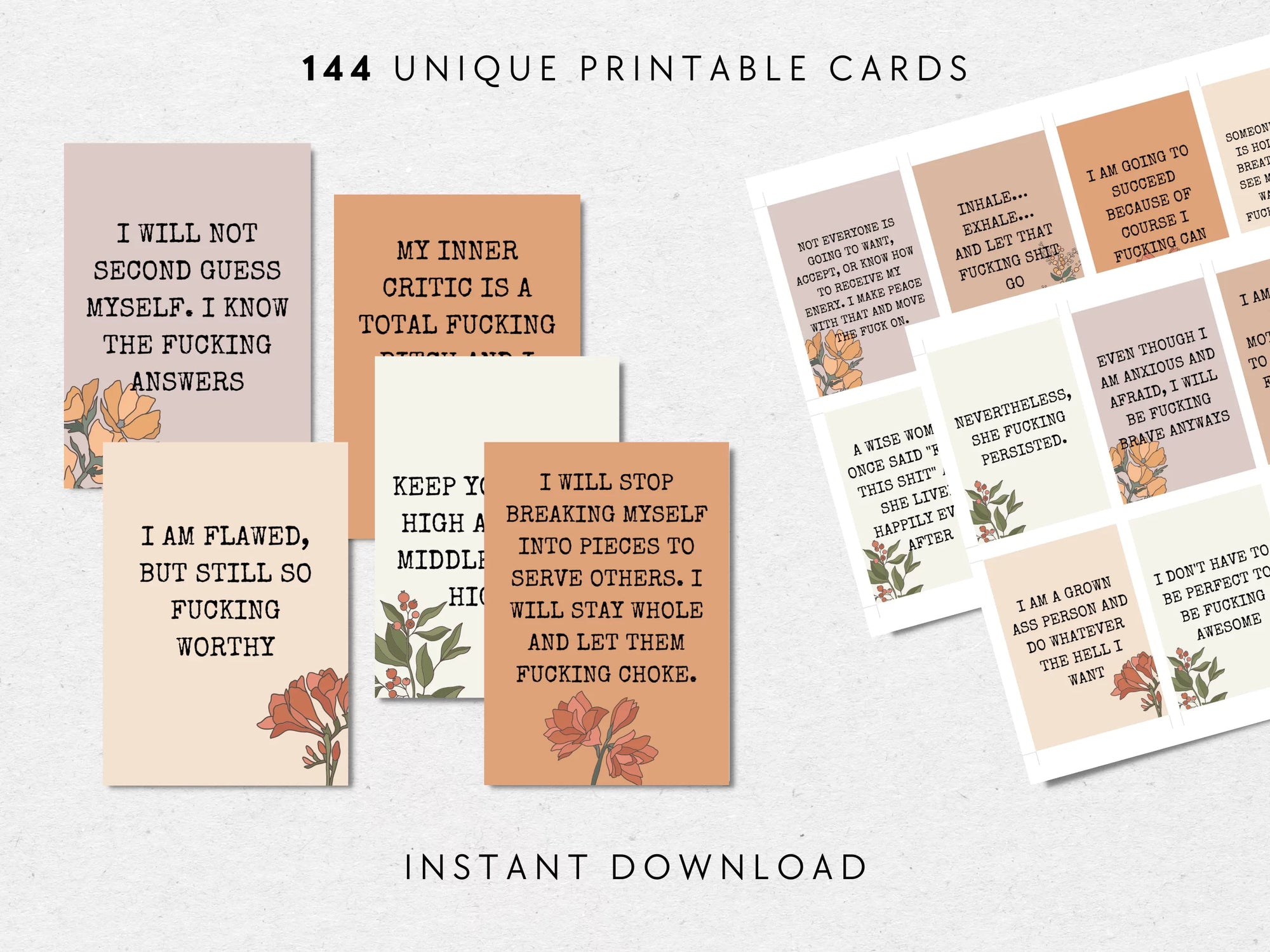 Sweary Affirmation Cards, NSFW Bada$$ Affirmation Printable Card Deck Bundle - Trendy Fox Studio