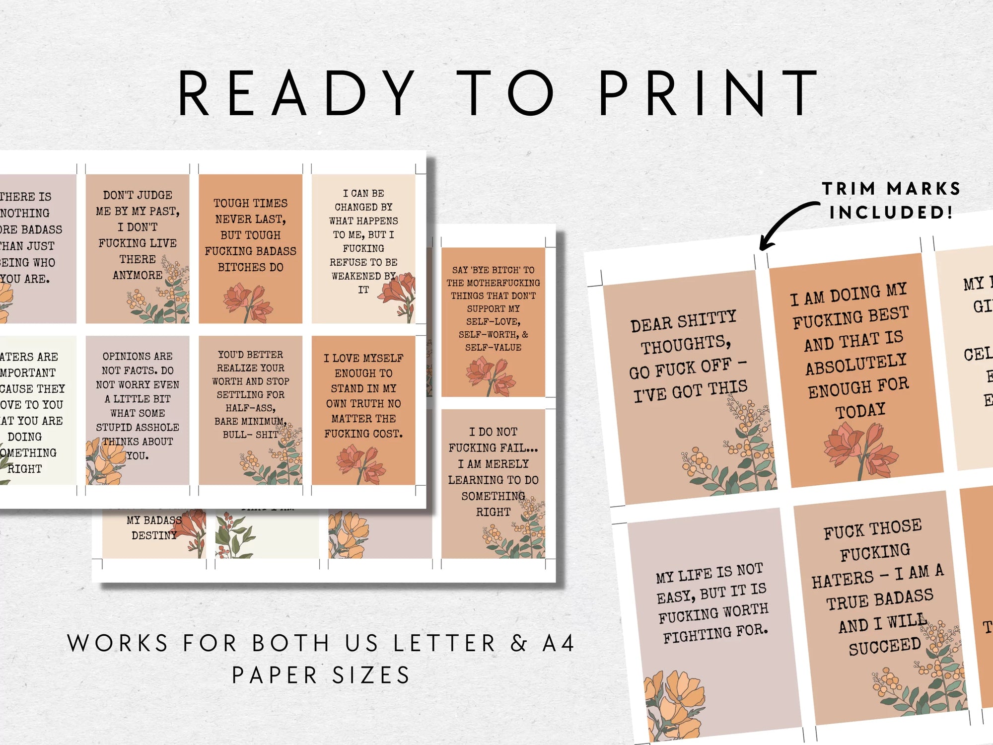 Sweary Affirmation Cards, NSFW Bada$$ Affirmation Printable Card Deck Bundle - Trendy Fox Studio