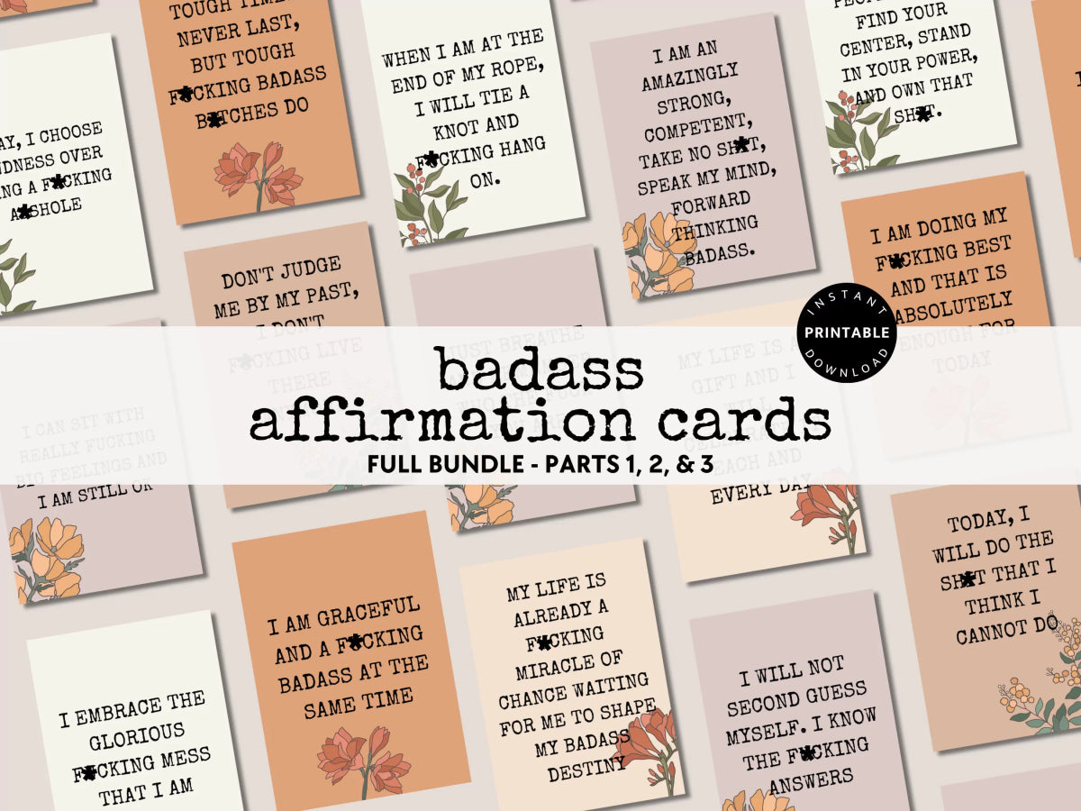 Sweary Affirmation Cards, NSFW Bada$$ Affirmation Printable Card Deck Bundle - Trendy Fox Studio
