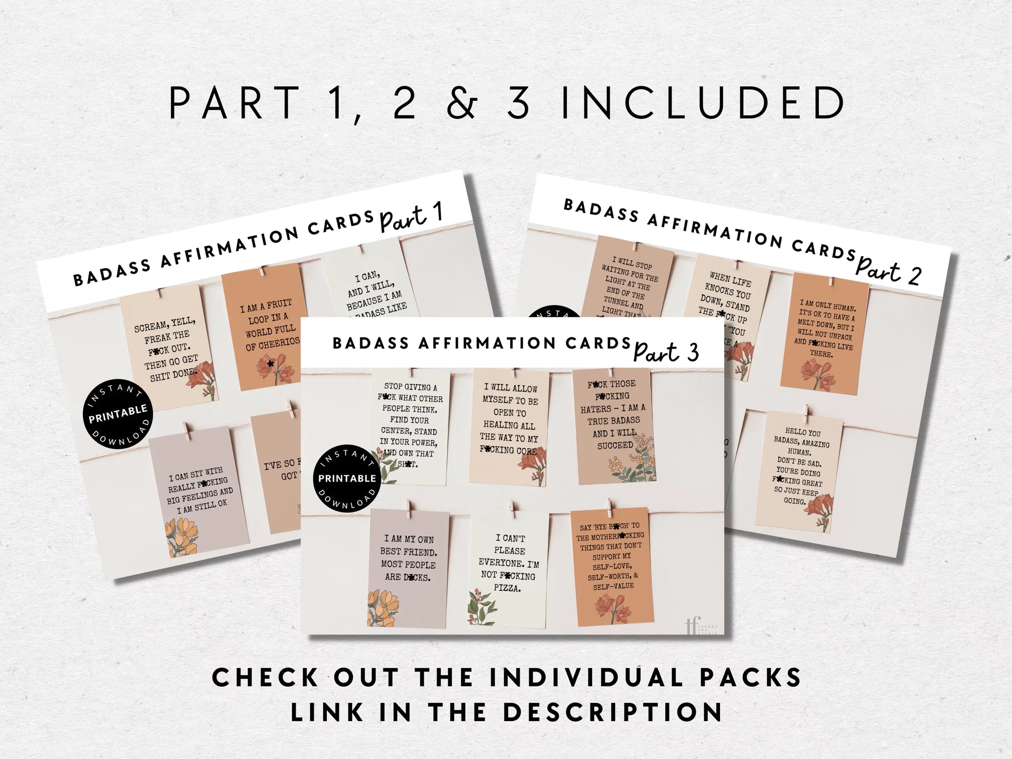 Sweary Affirmation Cards, NSFW Bada$$ Affirmation Printable Card Deck Bundle - Trendy Fox Studio