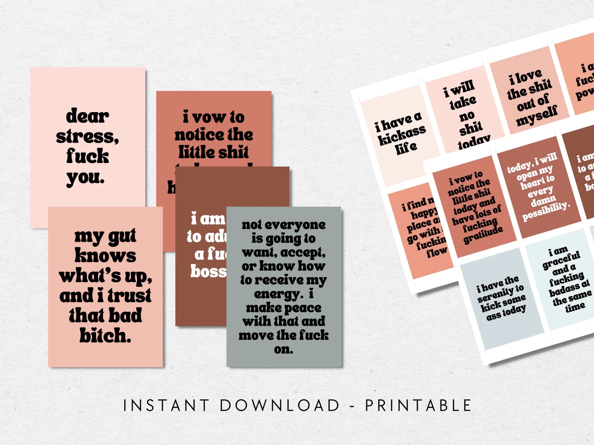 Sweary Affirmation Cards, NSFW Bada$$ Affirmation Printable Card Deck Part 1 - Trendy Fox Studio