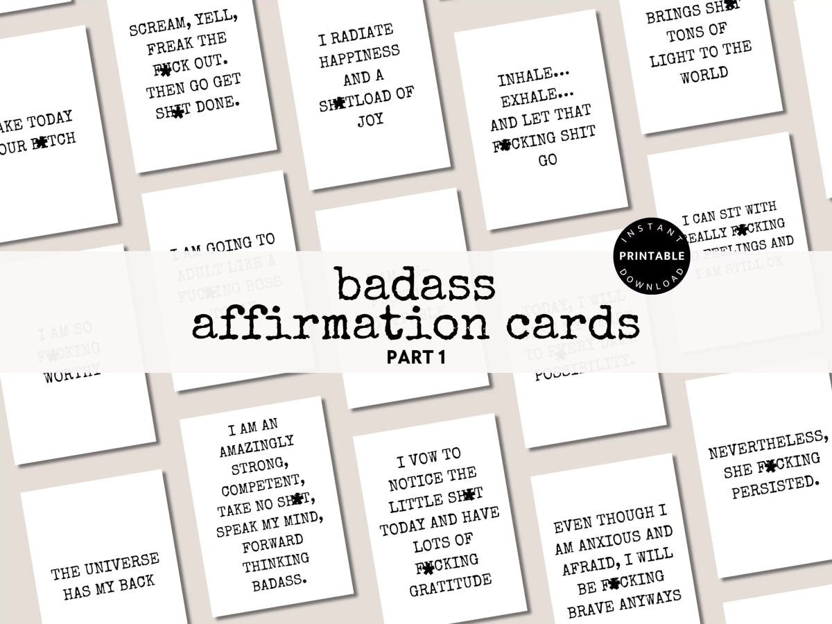 Sweary Affirmation Cards, NSFW Bada$$ Affirmation Printable Card Deck Part 1 - Trendy Fox Studio