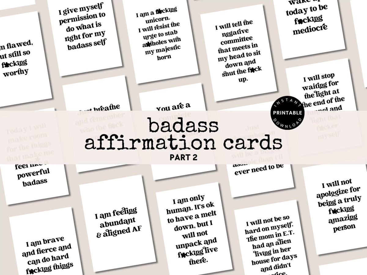 Sweary Affirmation Cards, NSFW Bada$$ Affirmation Printable Card Deck Part 2 - Trendy Fox Studio